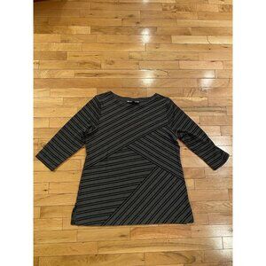 Karen Scott Womens Large 3/4 Sleeve Pullover Black/Gray Striped
